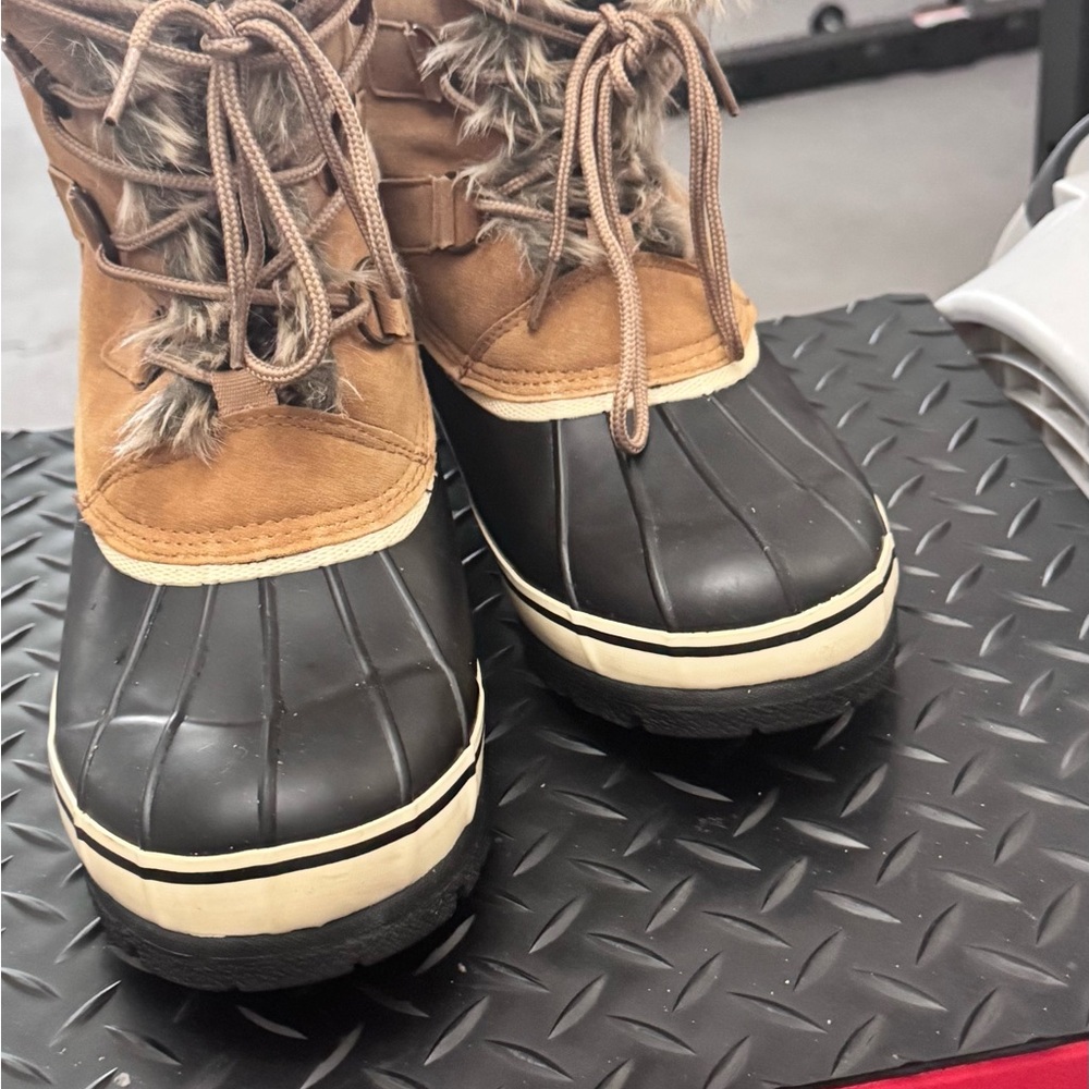 Brown and Black Winter Boots with Fur Trim